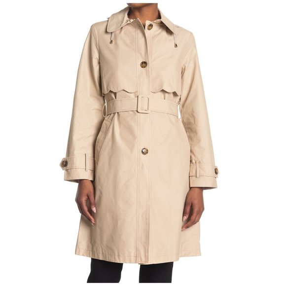 NEW Kate Spade New York Tan Scalloped Belted Hood Trench Coat Size XL D50